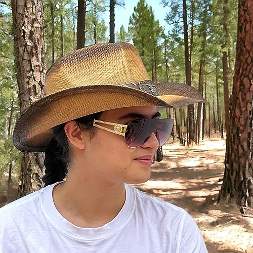 Image of SILVERFEVER Straw Cowboy Hat Cowgirl Hats Men Women Sun Hat Sombreros Vagueros Classic Western Accents Sombreros