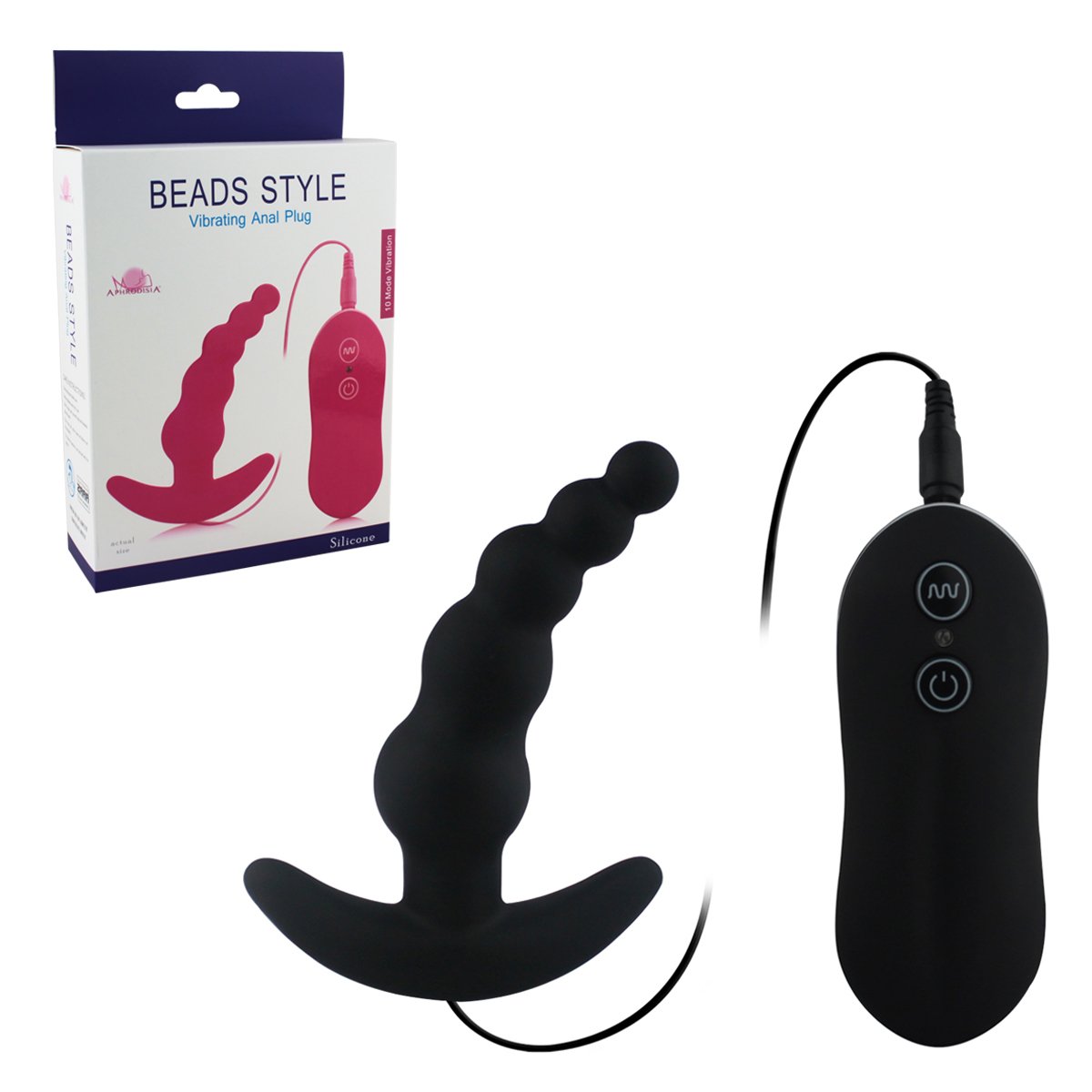 Silicone Vibrating Butt Beads Anal Plug Prostate Massager 10 -Mode Male Adults Sex Toys for Men Couples in Black Colour