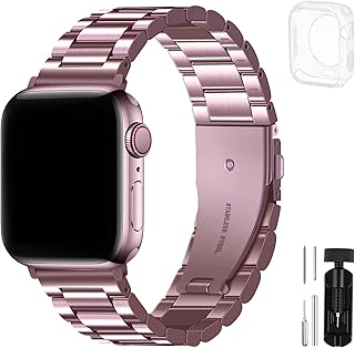 Fullmosa Compatible Apple Watch Band 42mm 44mm 45mm 49mm 38mm 40mm 41mm, Stainless Steel iWatch Band with Case for Apple Watch Series 8/7/6/5/4/3/2/1/SE/SE2/Ultra, 38mm 40mm 41mm Rose Pink