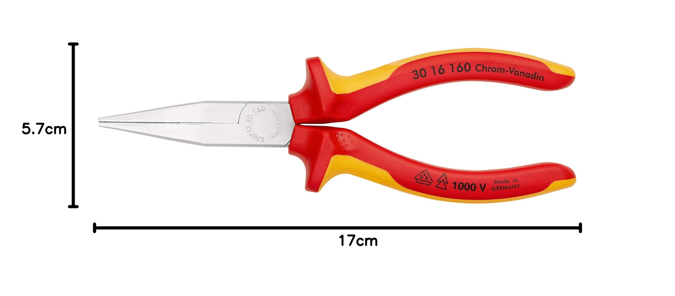 KNIPEX Alicate de boca larga cromado aislados con fundas multicomponentes, según norma VDE 160 mm, 30 16 160