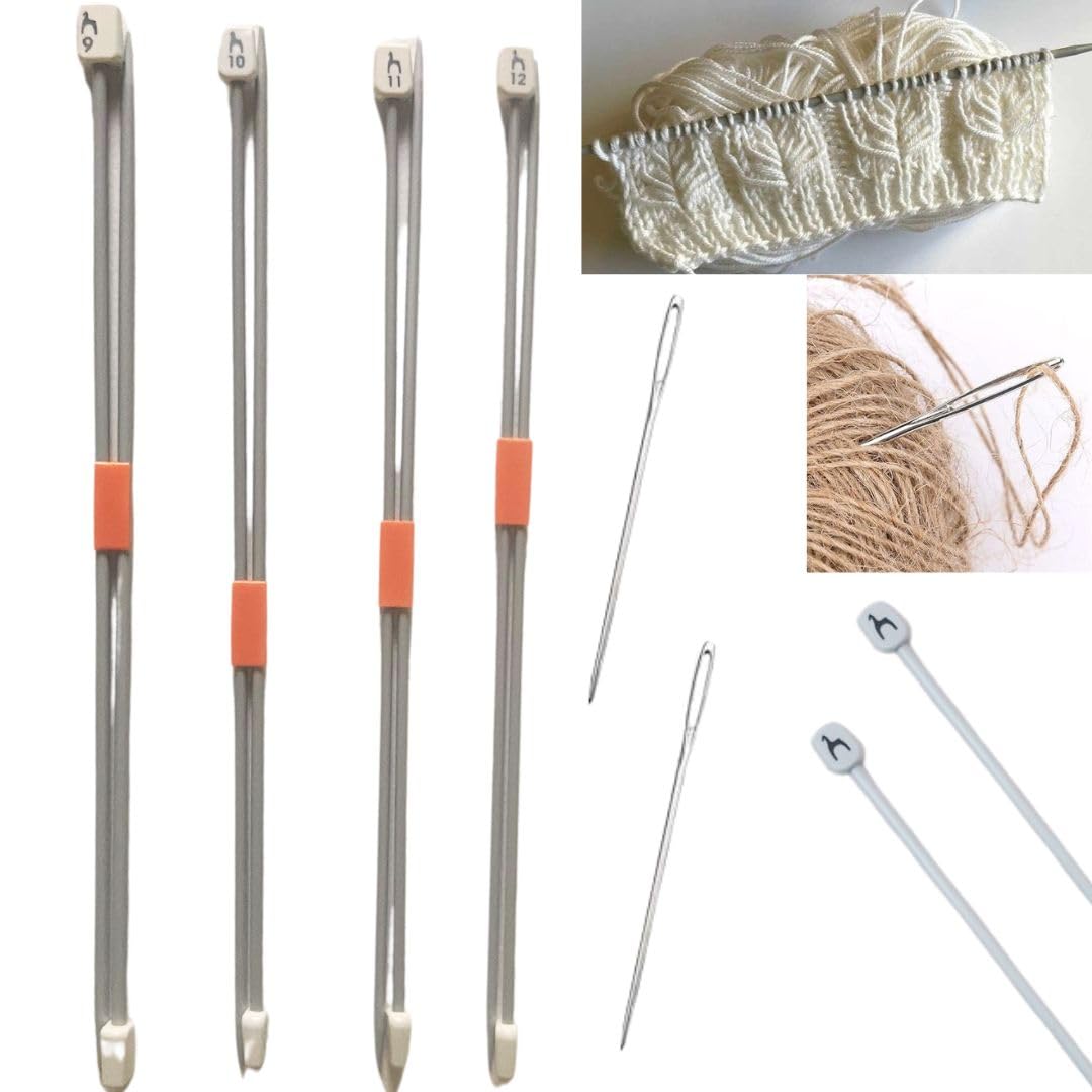 Artonezt Knob Knitting Pins/Sweater Needles Size No. 9 to 12, Length 25cm with Large-Eye Blunt Needles for Wool Work Sweaters, Purses, Scarves, Hats Hand Knitted Sewing DIY Craft Weaving Needle-image-21