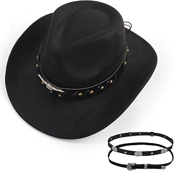 Classic Felt Cowboy Hat for Women Vintage Western Fedora with 3 Accessories, Rancher Style for Travel & Festivals