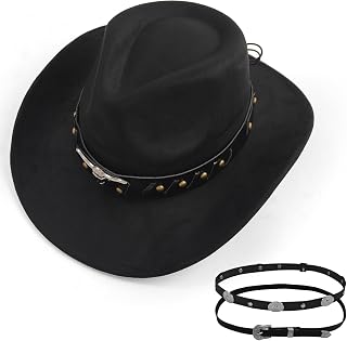 Classic Felt Cowboy Hat for Women – Vintage Western Fedora with 3 Accessories, Rancher Style for Travel & Festivals
