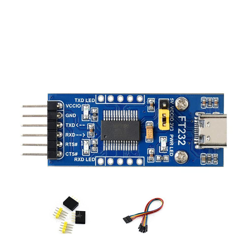 FT232 USB to UART (TTL) Communication Module, USB-C Connector, Compatible 3.3V/5V Logic Level, Supports Mac OS, Linux, Android, Wince, Windows 7/8/8.1/10/11...