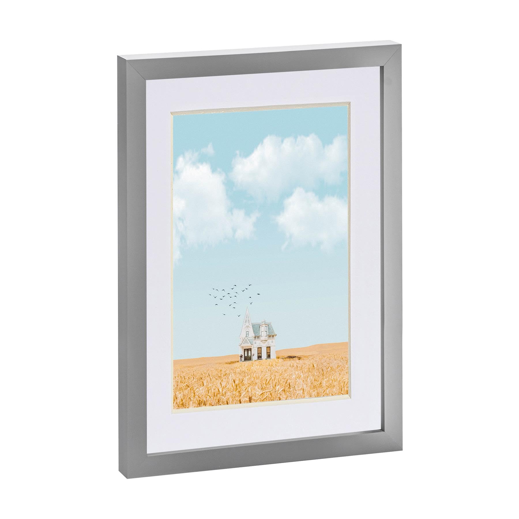 Nicola Spring Unisex Grey Photo Frame With A5 Mount - A4 (8" X 12") - White Mount In