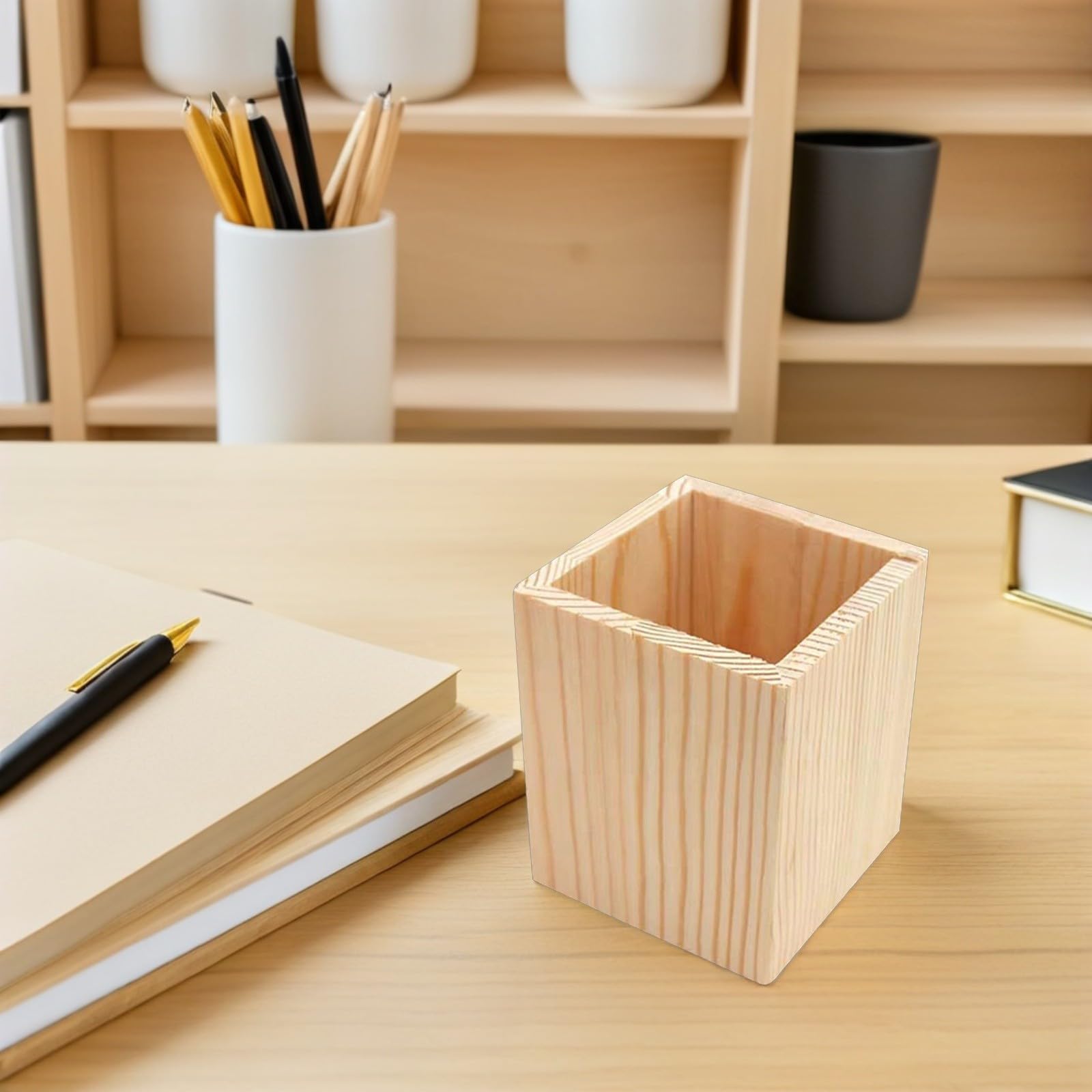 Garneck 8 Piezas Portalápices de Madera Geométrico para Escritorio,