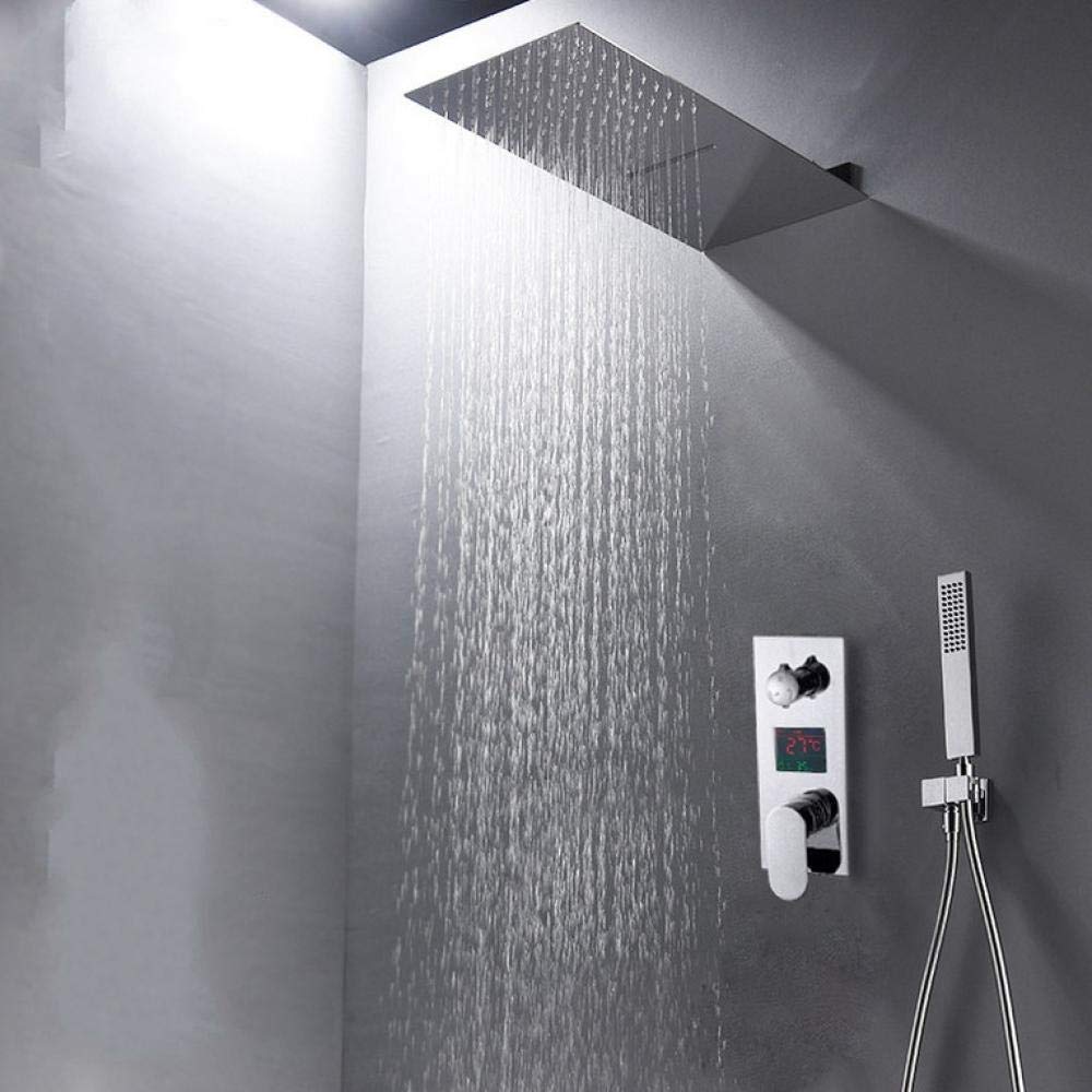 SBCGFY 3 Functions Digital Display Shower Faucets Set Chrome Ultrathin Rain Waterfall Shower Head Digital Mixer Tap Bath Shower