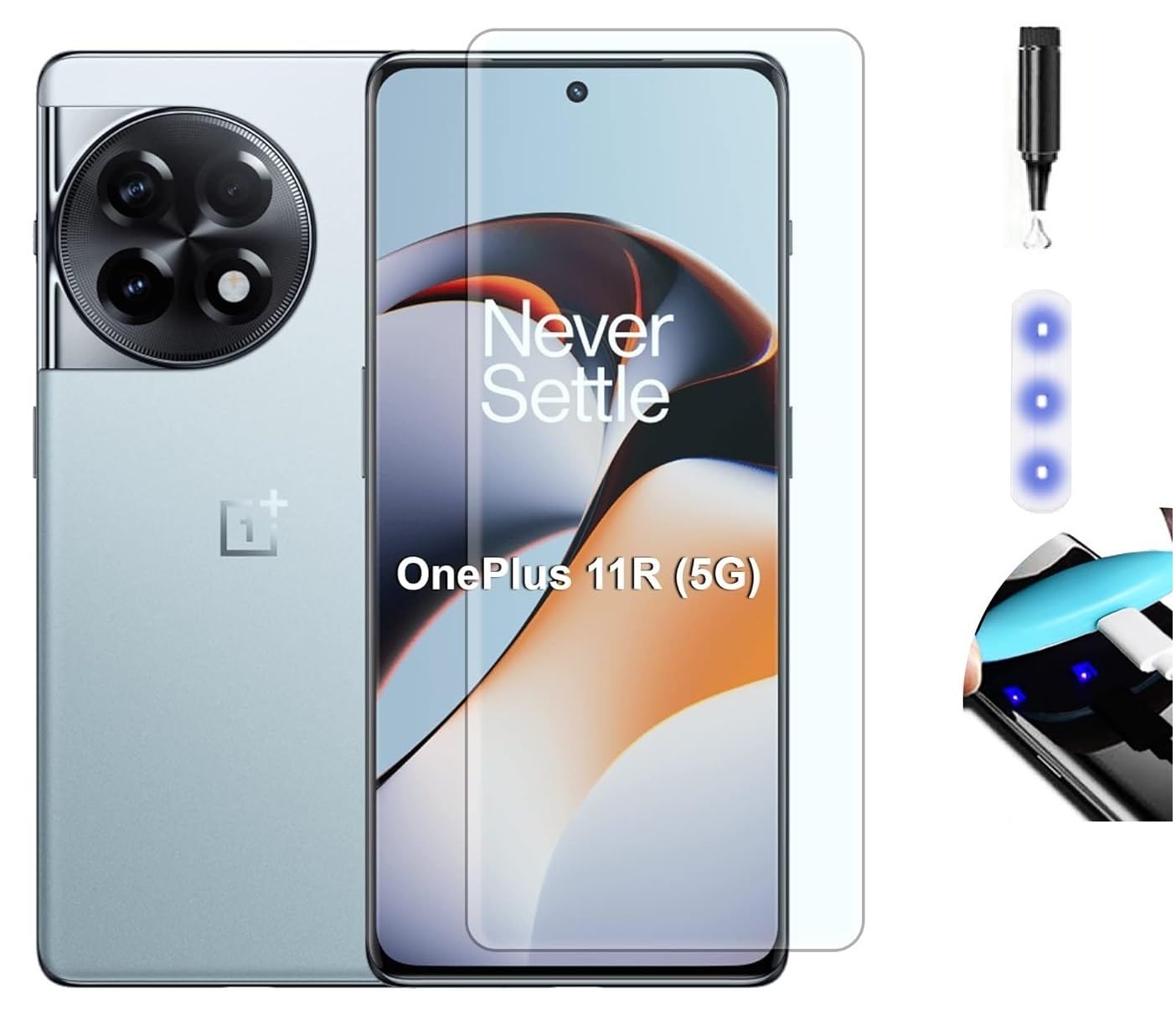 NISHTECH G-TEL series Advanced HD+ Curved UV Tempered Glass Screen Protector Designed for OnePlus 11 5G, OnePlus 11R 5G || Full Screen Coverage with Easy Installation Kit (Anti-Scratch)
