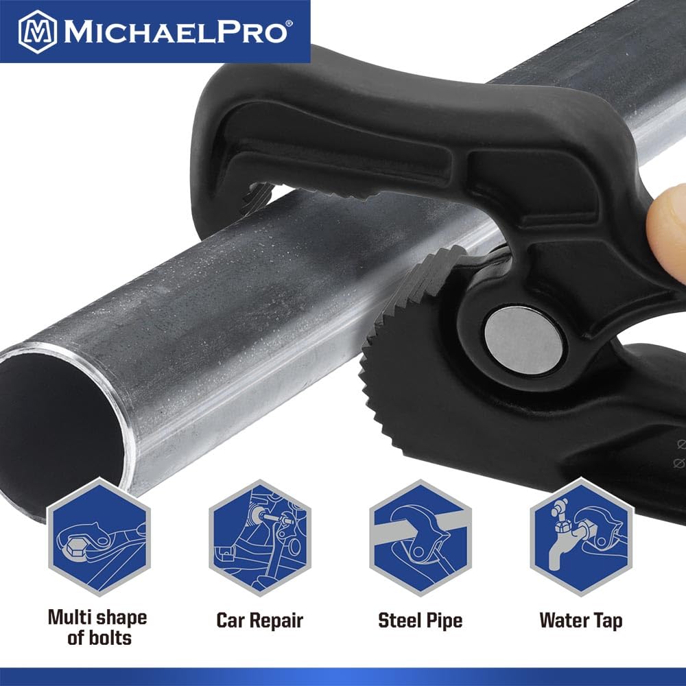 MichaelPro Llave ajustable, llave de tubo autoajustable, llave multifunción de 8 pulgadas, llave de fontanería ajustable, llave de ajuste con cabeza giratoria, diámetro de sujeción de hasta 1 3/32
