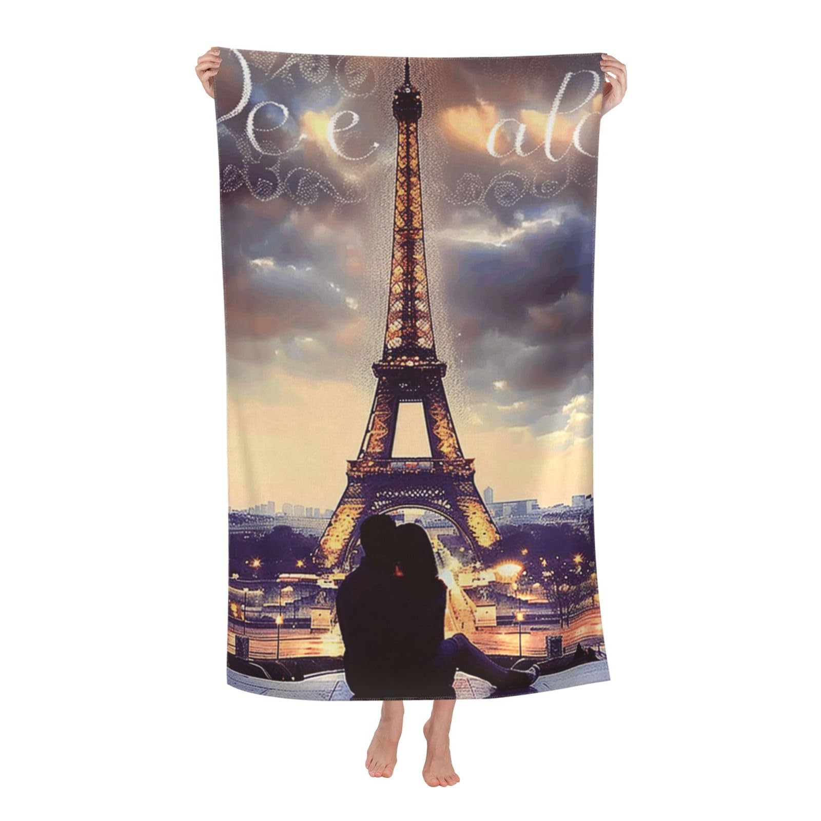 BWWHCCTI Eiffel Tower Love Paris Printed Quick Dry Bath Towel, Soft Microfiber Towels Fast Drying Beach Towels for Travel,Camping,Gym,Swimming,Yoga