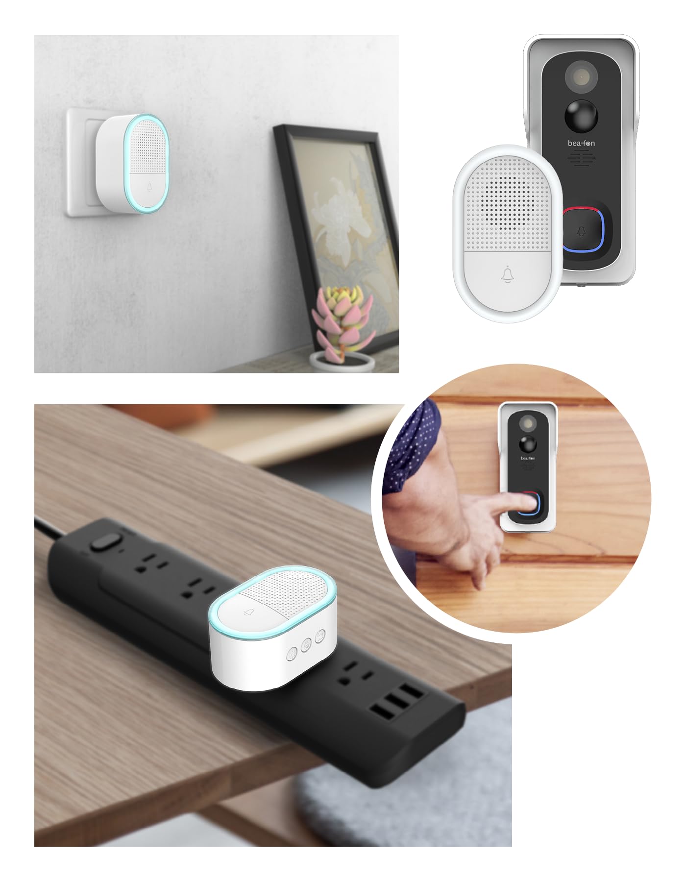 Beafon, Smart Home, Visitor 2V, Outdoor Kameraklingel mit Glocke und Winkel, Türklingel kabellos, Kamera Full HD 3 MP, 2,4G WiFi, Schutzklasse IP 54, autom. Alarmauslöser, Echtzeitvideos,