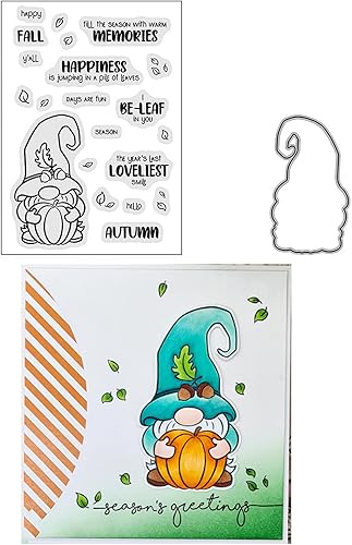Juego de sellos y troqueles transparentes de gnomo de otoño para hacer tarjetas, plantillas cortadas para álbumes de recortes, álbum de fotos, papel