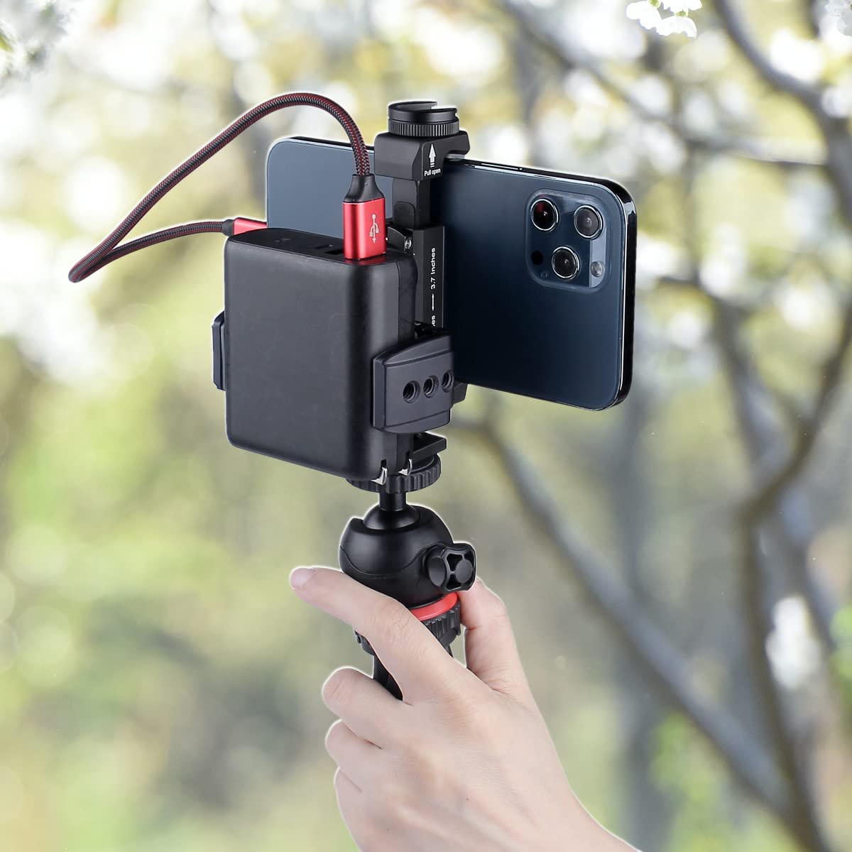 Compaitbale - Supporto per treppiede in metallo, con foro per vite da 6,35 mm, supporto per scarpa fredda, supporto per telefono [compatibile con custodie spesse e grandi telefoni],