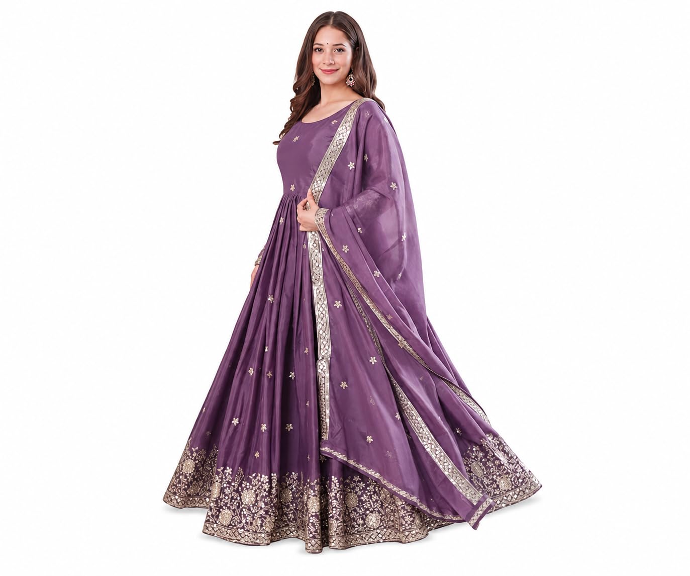 Women Most Beautiful Stare Georgette Silk Gown with Dupatta Long Dress, Latest Silk Long Anarkali Gown Set for Girls and Woman-image-43