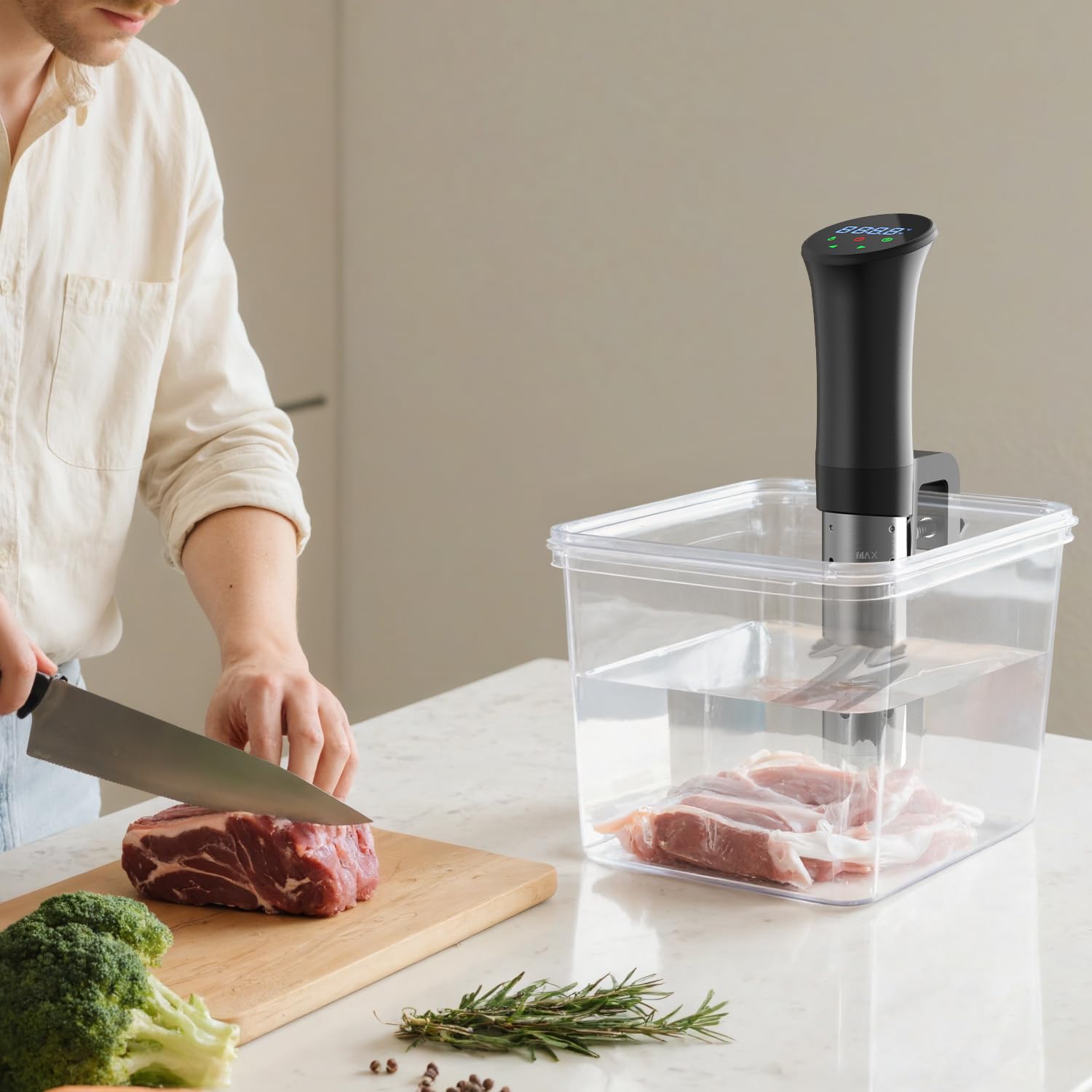 OUSFOT Sous Vide, 0,1°C Control Preciso de Temperatura,Roner Cocina Baja Temperatura,Circulación de agua 3D Con Recetas Apto para Personas Sanas y Bajas en Grasas,Negro
