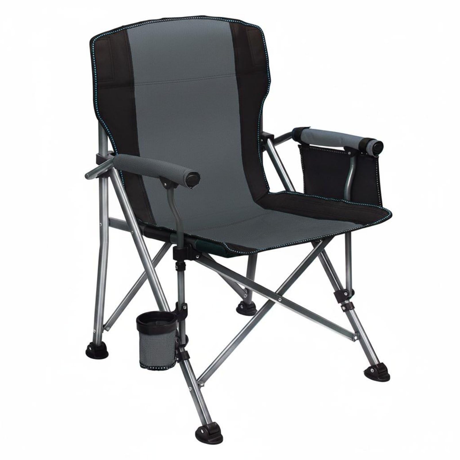 Baoblaze Chaise Pliante de Camping avec Dossier Haut et Support de Tasse Siège Portable en Acier et Oxford pour Pêche Pique-Nique et Barbecue en Plein Air, Gris
