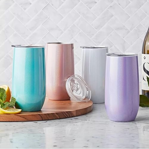 Miniatura 2 de Member's Mark - Vasos aislados de acero inoxidable de 14 onzas con tapas, paquete de 4 unidades (purpurina claro)