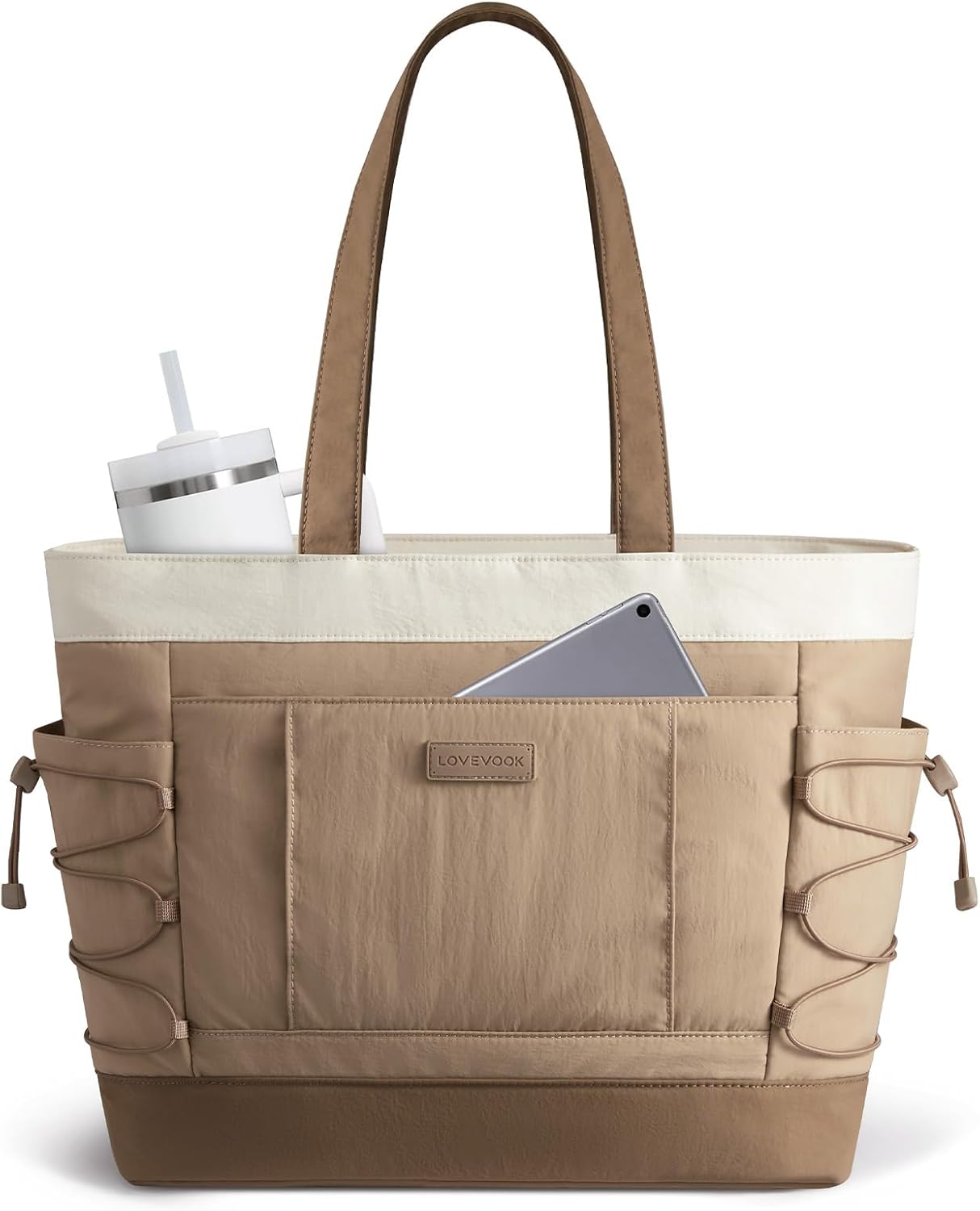 LOVEVOOK Tote Bag for Women, Puffer Tote Bag with Large Cup Holder, Lightweight Shoulder Bag Handbag for Travel, Work, Gym