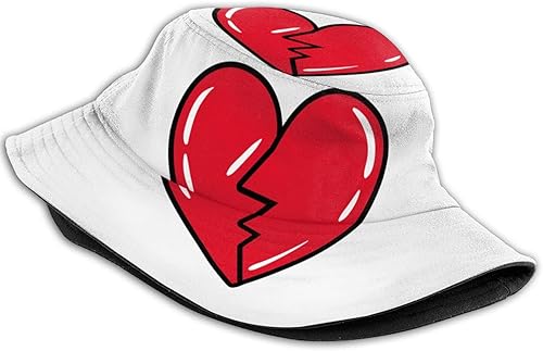 Miniatura 2 de Sombrero de pescador unisex con diseño gráfico de corazón roto, sombrero de pescador, sombrero de viaje de verano, sombrero para playa, color negro,