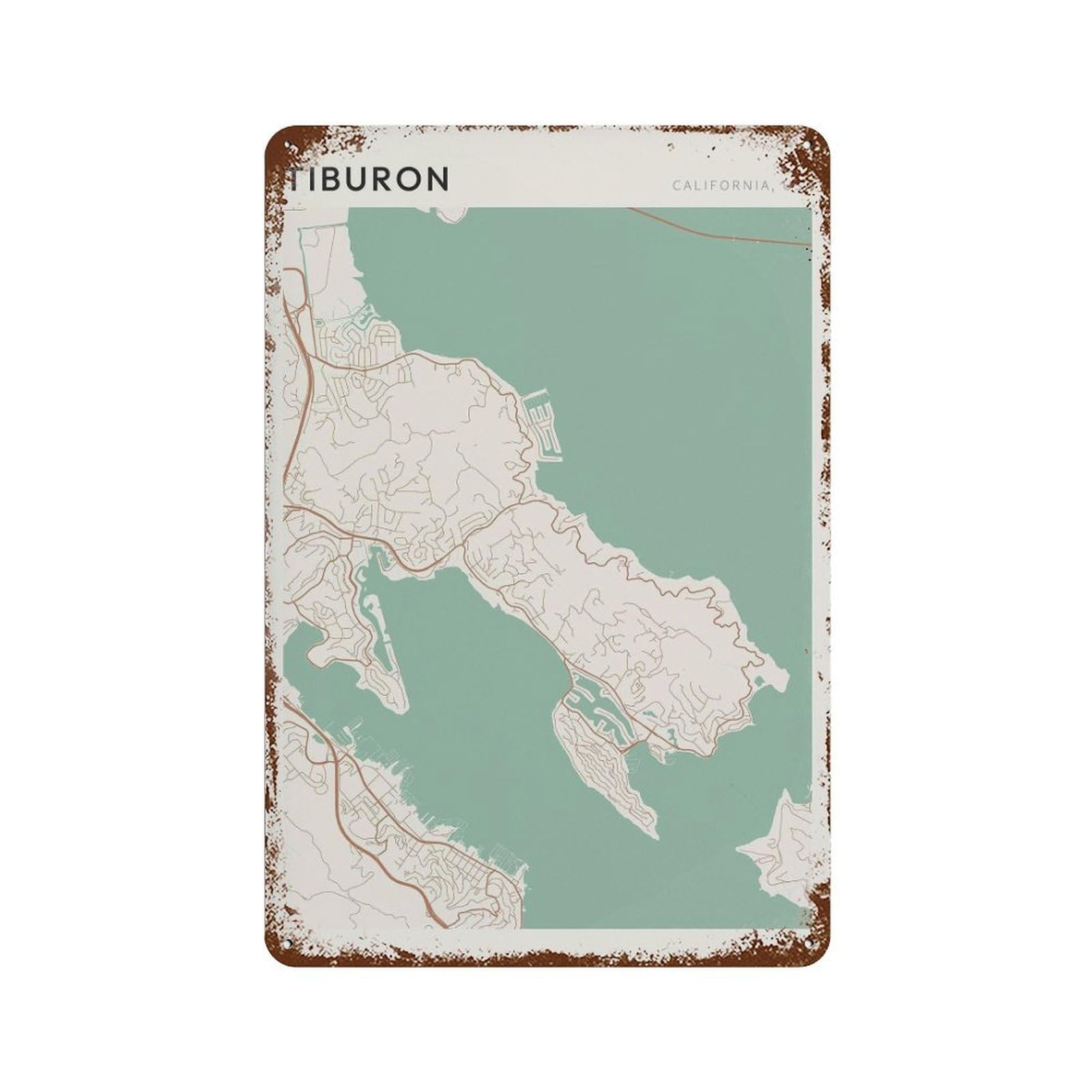xiaoxiaoshen Tiburon Map California Travel Gift Minimalist Wall Decor Art Metal Tin Poster Modern Home Decor Art Home Bar Shop Decorations Vintage Sign 30x20cm
