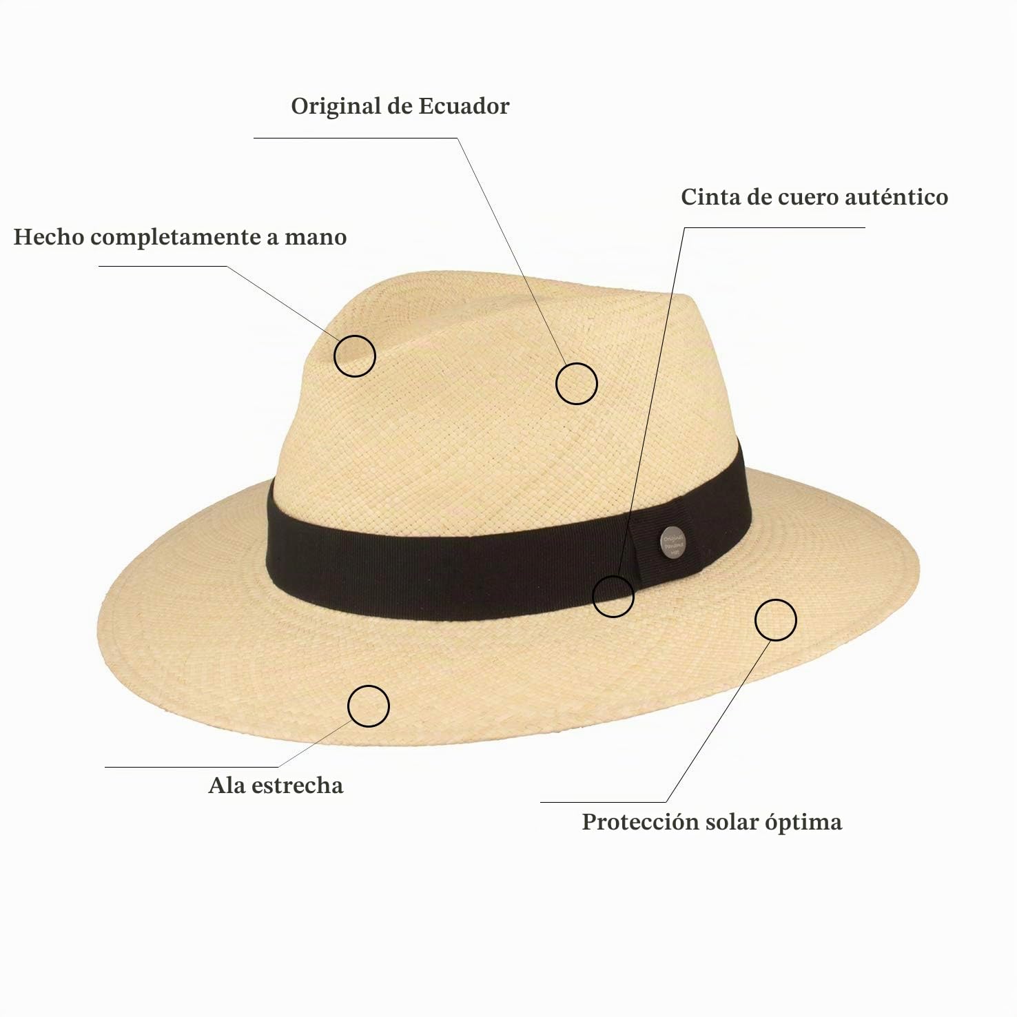 Breiter Sombrero Panama Original Sombrero de Paja Verano con Correa de Piel Protección UV Tejido a Mano en Ecuador Ligero y Transpirable Unisex