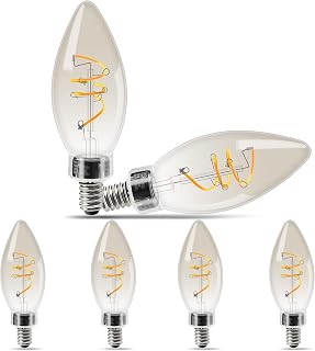 COOGGALAN Amber Candelabra LED Light Bulbs E12 Dimmable B11, Equivalent 60 Watt Vintage Spiral Filament Chandelier Edison Bulb, Decorative Candle Ceiling Lamp, 4.8W Warm White 2200K, CRI 90, 6 Pack