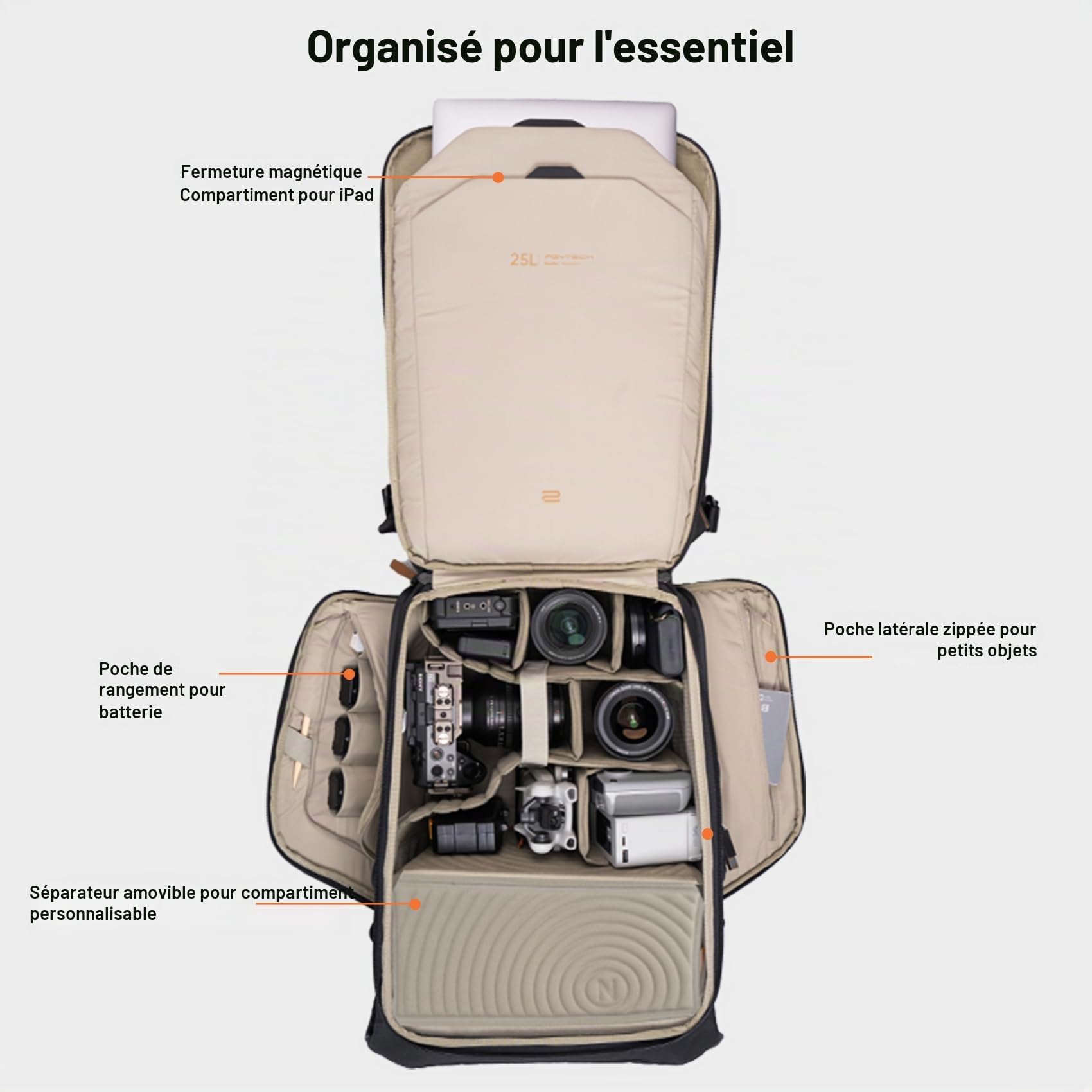 PGYTECH OneGo 2 Sac à Dos Photo 20L avec Compartiment Ordinateur/iPad Sac étanche pour Photo Urbaine & Voyage, Compatible Sony/Canon/Nikon/DSLR/Appareils sans Miroir, Vert pin