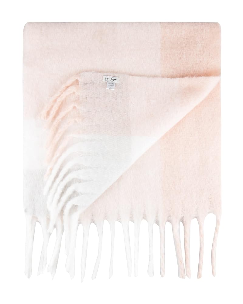 Jessica Simpson OVERSIZED CHECK SCARF W/FRINGE, Blush