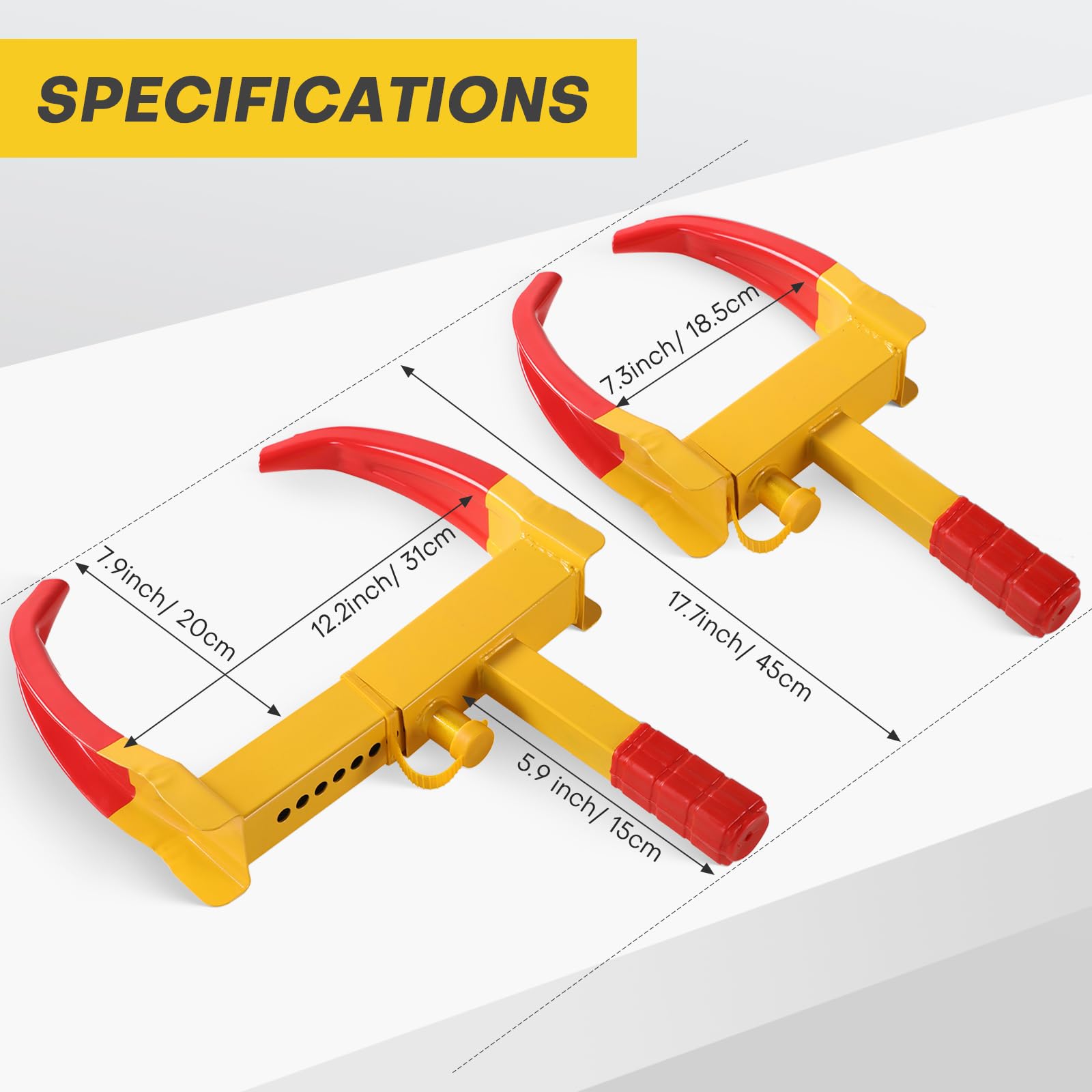 Wheel Clamp Lock | Heavy Duty Anti Theft Tire Lock, Adjustable Trailer Wheel Lock Universal Security Tire Lock with 3 Keys for Cars Trucks Trailers SUVs (Red)