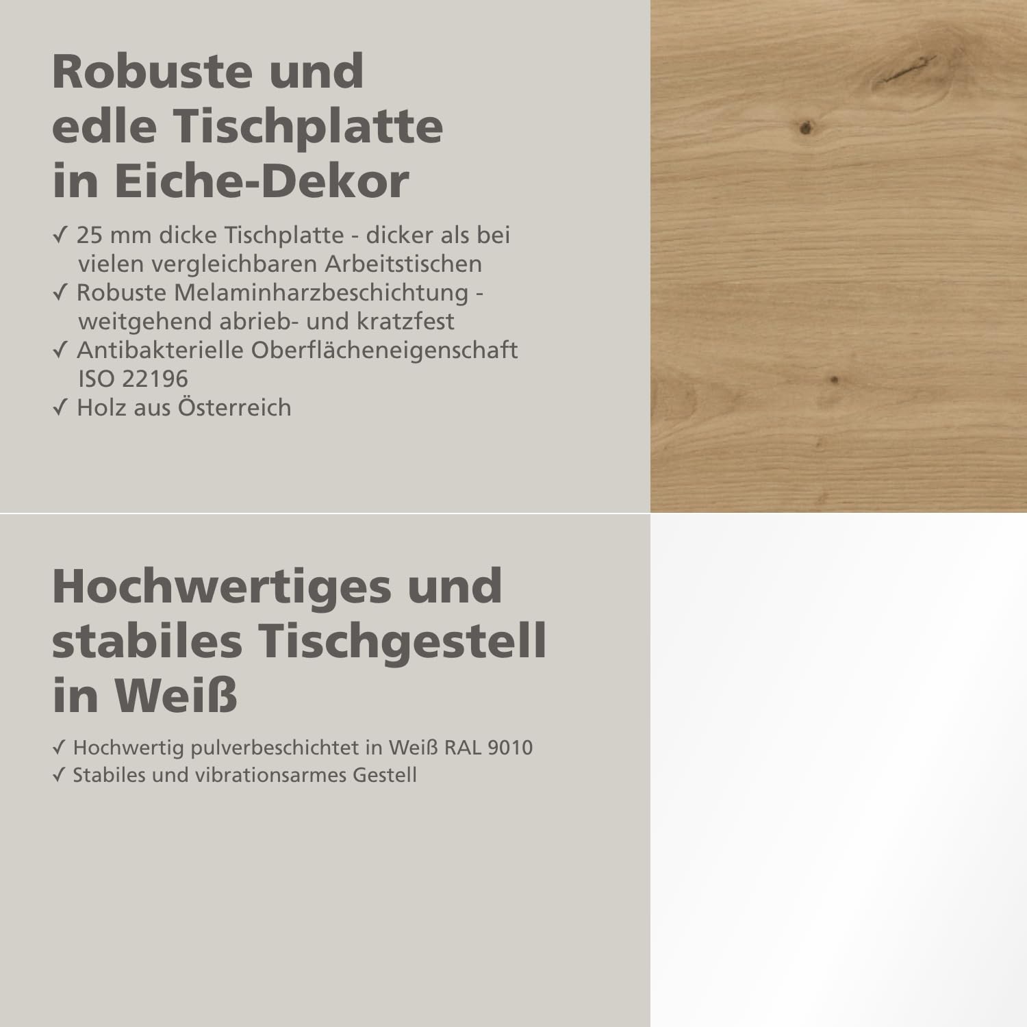 KRIEG HighDesk SMART Home Elektrisch Höhenverstellbarer Schreibtisch 160 x 70 cm I Weiß + Eiche – Ergonomischer Steh-Sitz-Tisch mit Memory-Funktion & USB-A/C Charging – Leiser Motor, Kollisionsschutz