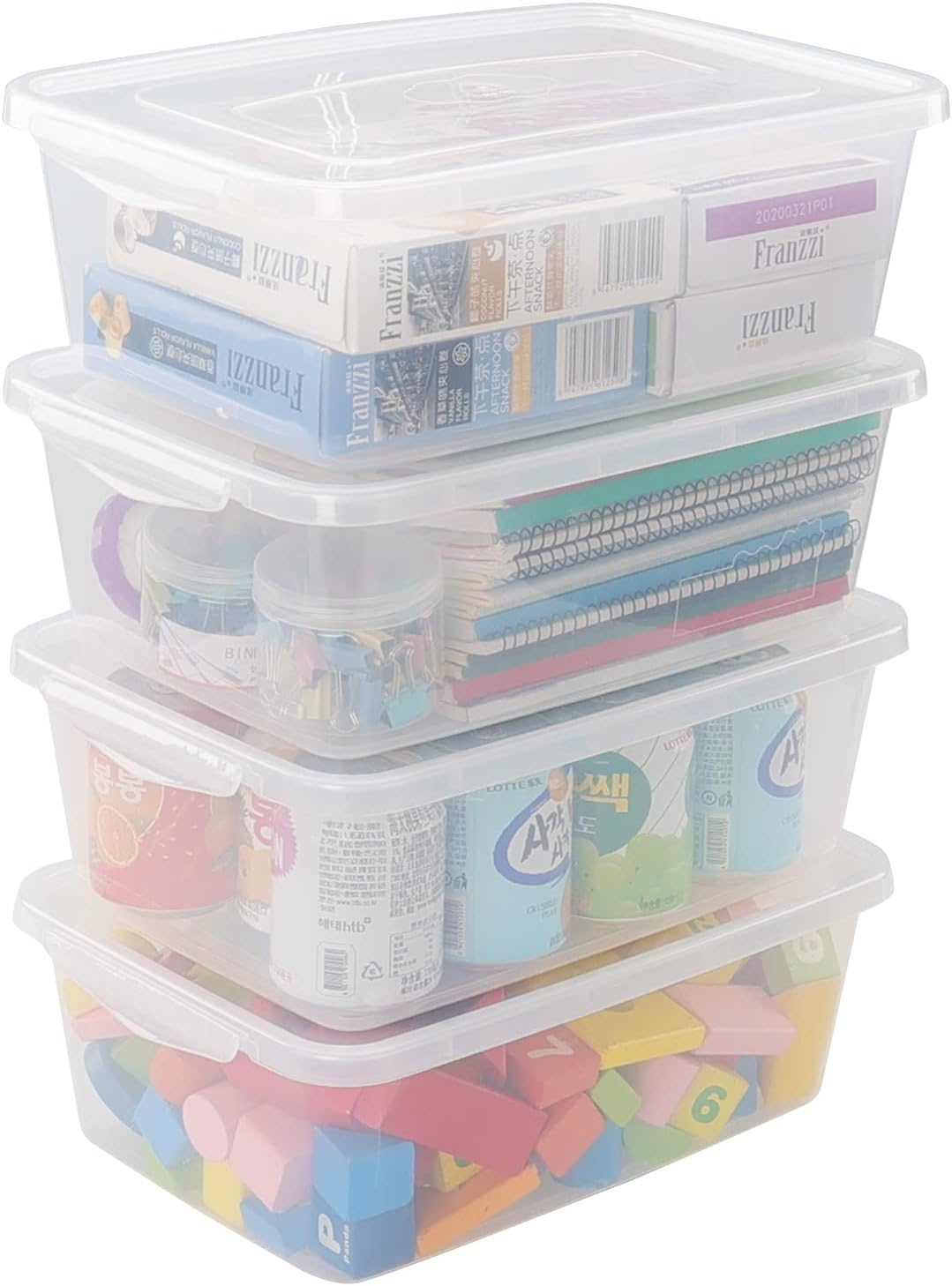 6.5 Quart Clear Storage Bin, Plastic Latching Box with Lid, 4 Packs