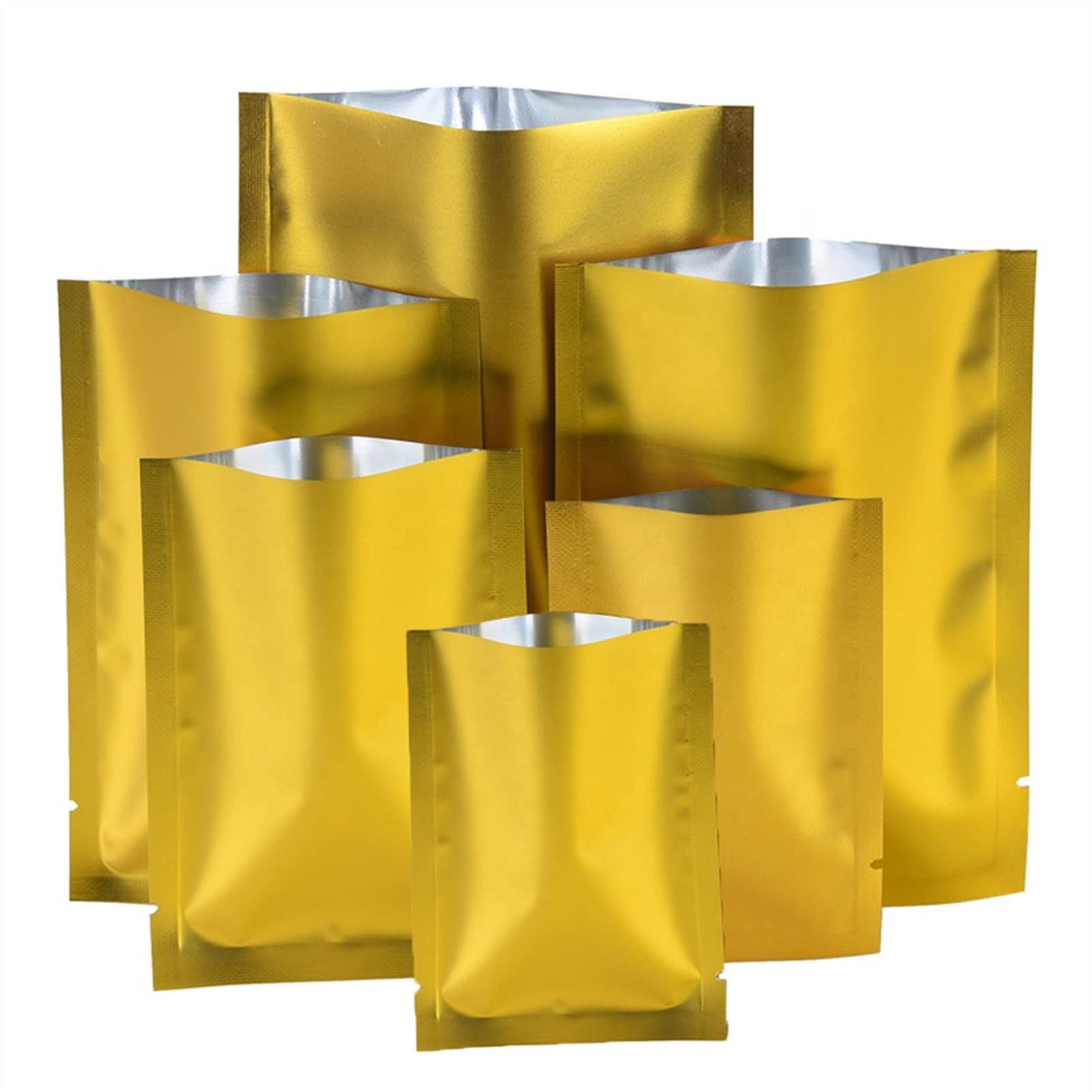 Bolsas Mylar doradas de 18x26cm que evitan que la comida se ponga rancia por humedad y aire