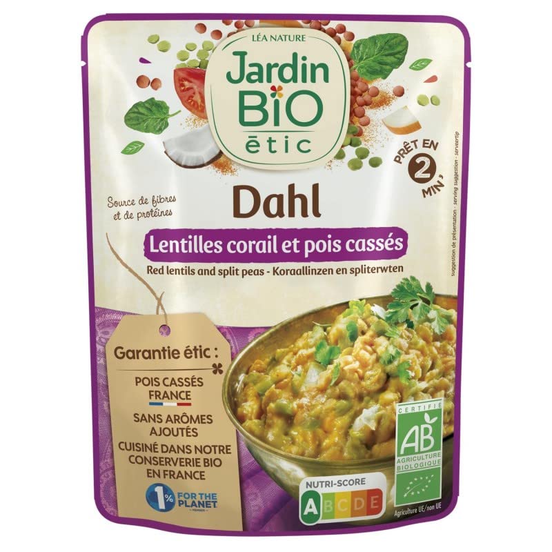 Dahl de Lentilles Corail et Pois Cassés Bio Jardin Bio Étic - Délicieux Mélange Diététique 250g - Le Lot De 4