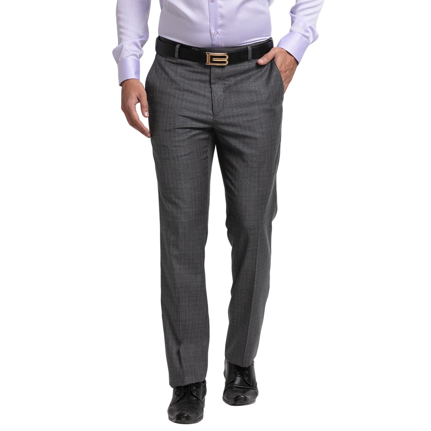 Men's Poly Viscose Blend Checks Pattern Contemporary Fit Flat Front Formal Trouser