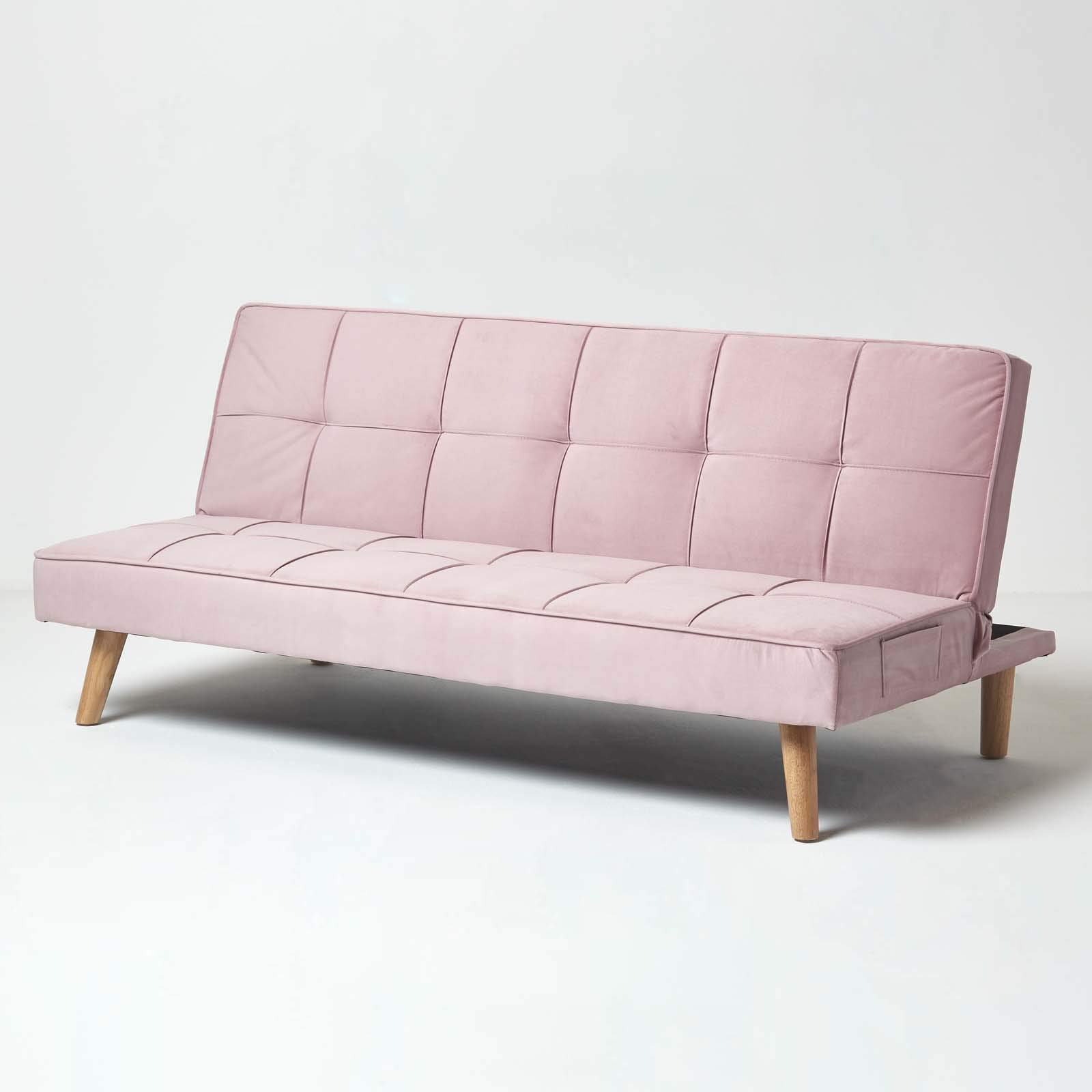 Buy HOMESCAPES Velvet Sofa Bed Blush Pink 3 Seater Sofa Click Clack Bed