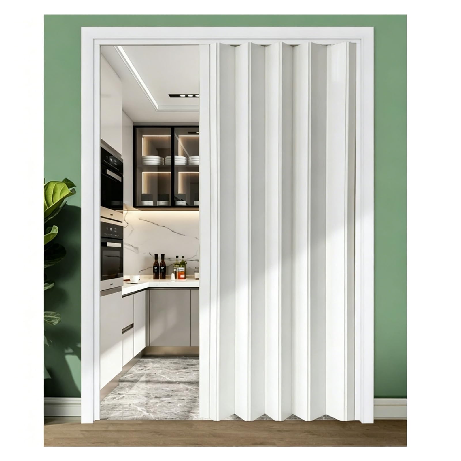 Tyzlup H 84In/213Cm Pvc Folding Door For Kitchen Bedroom Office, Space Saving Room Divider Accordion Door, Small Apartment Kitchen Bathroom Closet Interior Sliding Partition
