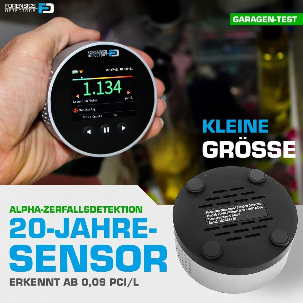 Radondetektor | Für Mieter Und Eigentümer | Radon Messgerät | Sensorlebensdauer 20 Jahre