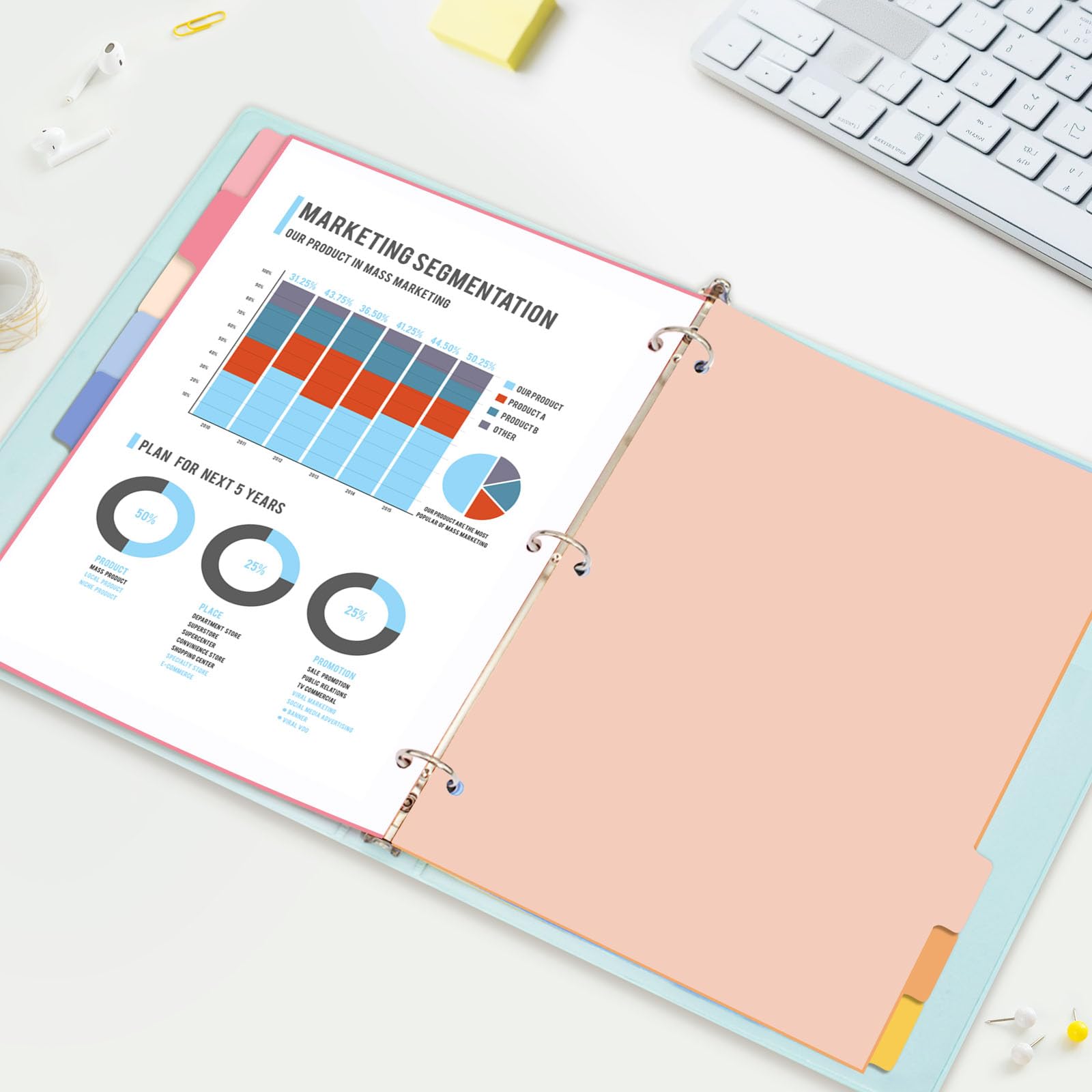 SUNEE 8 Tab Binder Dividers,Plastic Dividers for 3 Ring Binder,3 Ring Binder Dividers with Tabs for School Office Home Supplies,Pastel Color,  Set: 1