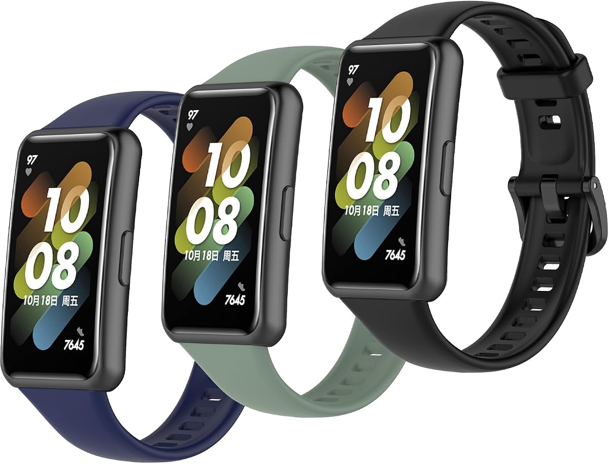 Watch Bands Compatible with Huawei Band 7 (2022) Straps Replacement [3 Pack] Sport Silicone Wristbands with Quick Release Spring Bar Pins Strap Change Hua Wei band 7 for Man Woman
