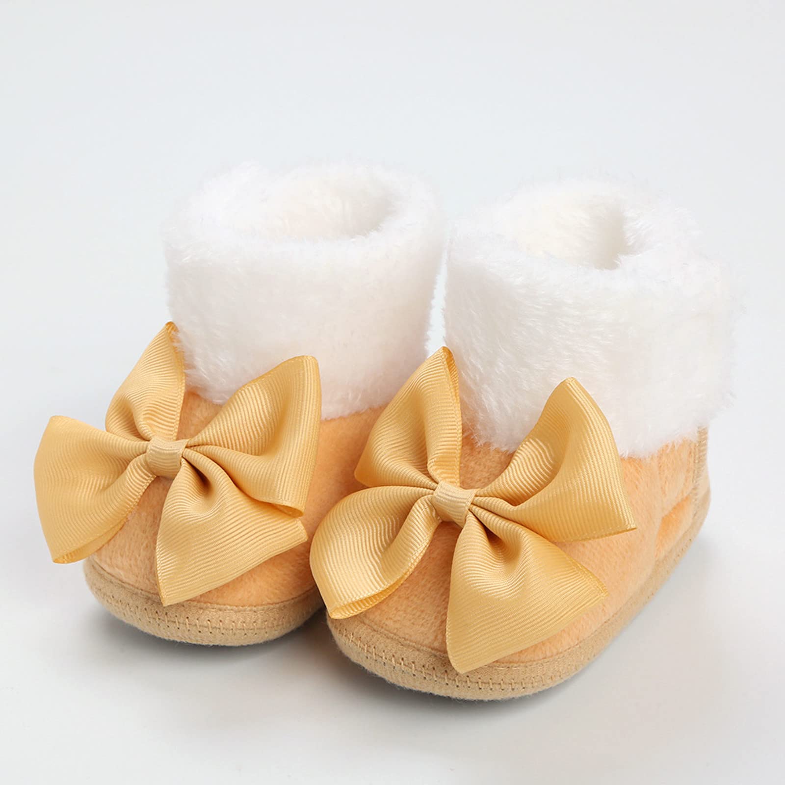Baby Boots With Bow Ties Soft Soled Baby Shoes Plus Velvet Thick Non Slip Cotton Shoes Toddler Shoes Girl Size 6 (A, 5.5 Toddler)