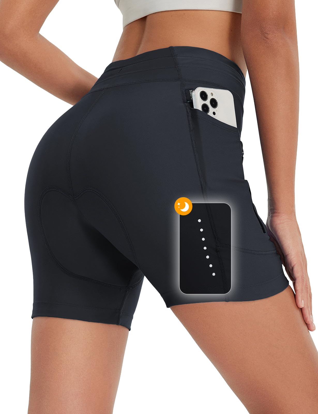 BALEAF Pantaloni da ciclismo da donna, imbottiti, da 5 pollici, 4D, imbottiti, corti da ciclismo, abbigliamento da ciclismo