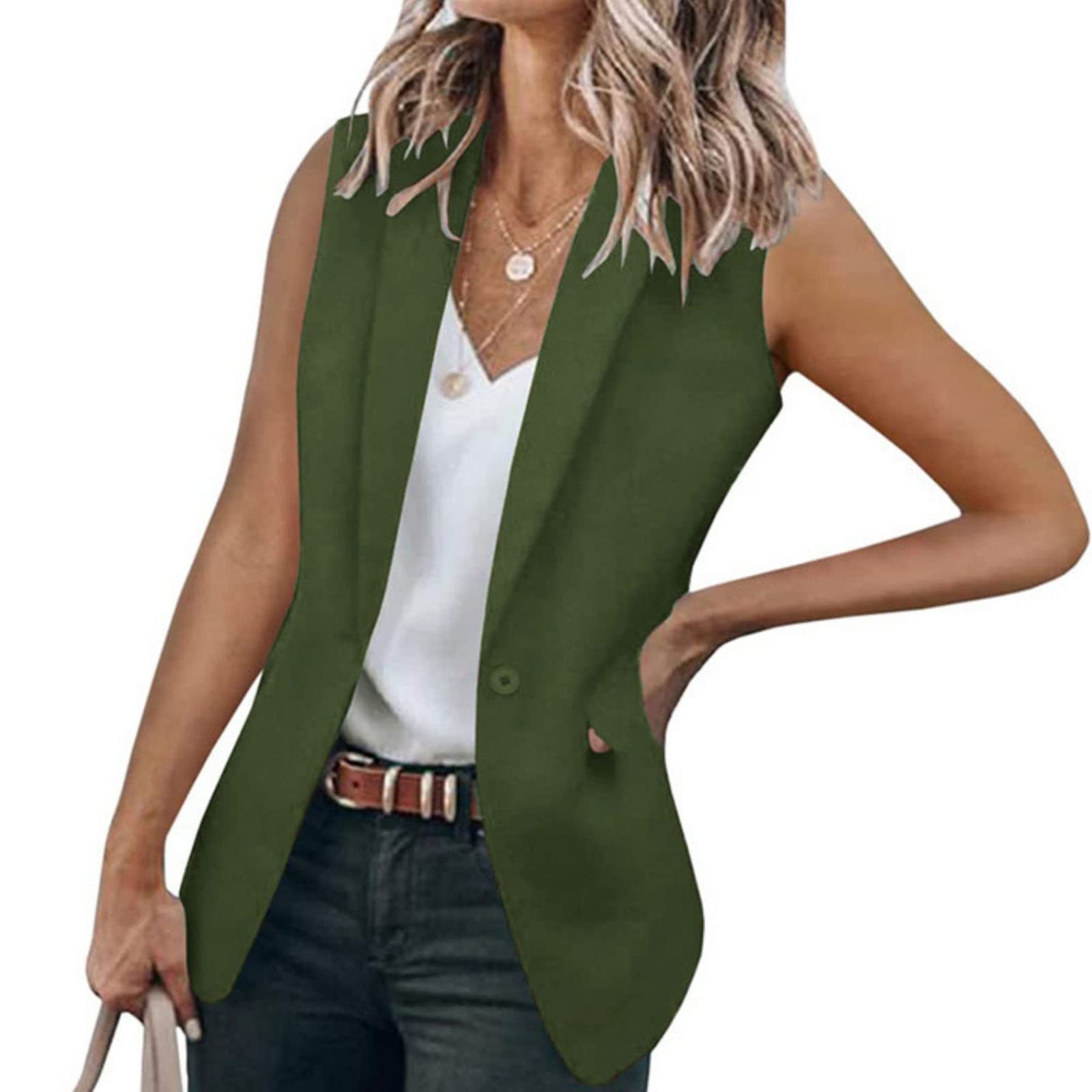 Womens Sleeveless Blazer Vest Lapel V Neck Work Office Jacket Waistcoat Casual Open Front Blazer Tops with Pockets