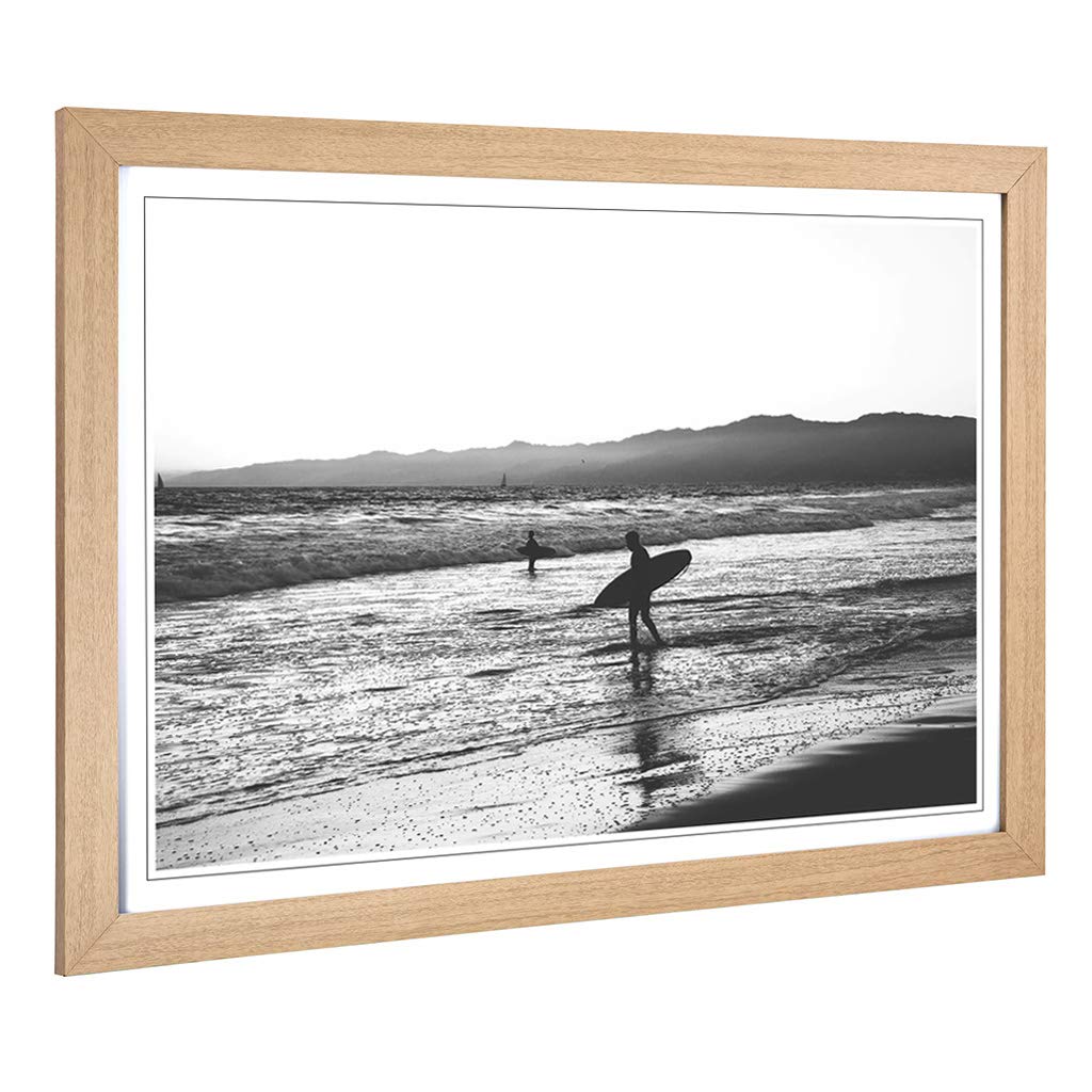 Big Box Art Framed Print of Surfing Surfboard Beach Seascape (2) Design | Wall Art Picture | Home Decor for Kitchen, Living Room, Bedroom, Hallway, Oak, A2 / 24.5x18 Inch / 62x45cm