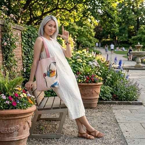Image of Cotton Tote Bag for Women | Tote Bag with Zipper | Canvas College bag for Girls | Korean Sling Bag | Stylish Travel Sling & Handbag for Daily Use