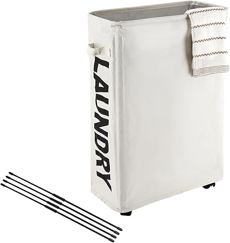 Cesta de ropa sucia con ruedas, cesta de ropa plegable, cesta de lavandería delgada, contenedores de almacenamiento plegables de esquina (beige)