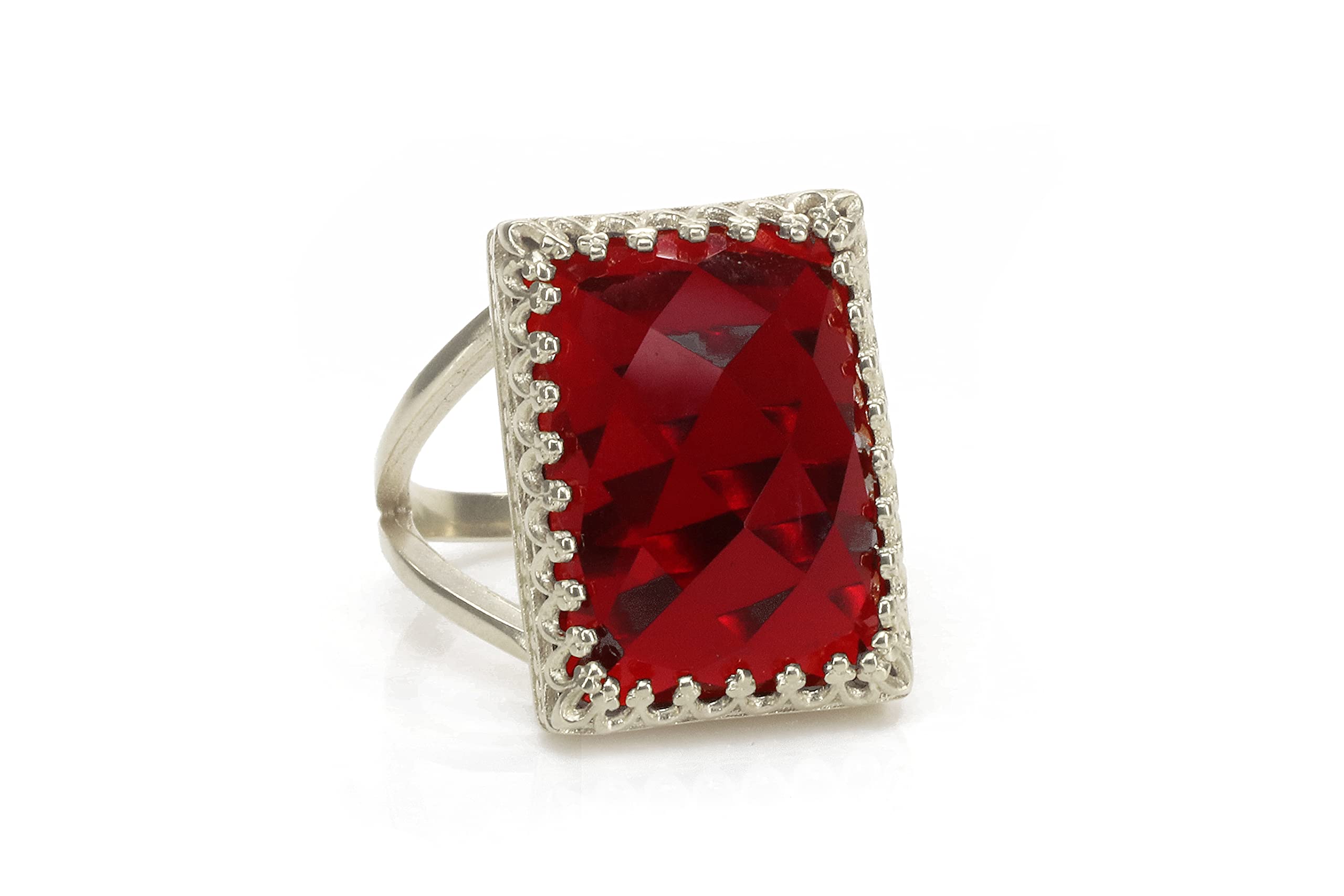 Anillo Rectangular de Granate en Plata de Ley - Anillo de Piedra Roja de Moda - Joyería para Boda, Fiesta, Compromiso, Regalo de Cumpleaños para Esposa, Hija, Hermana, Mamá