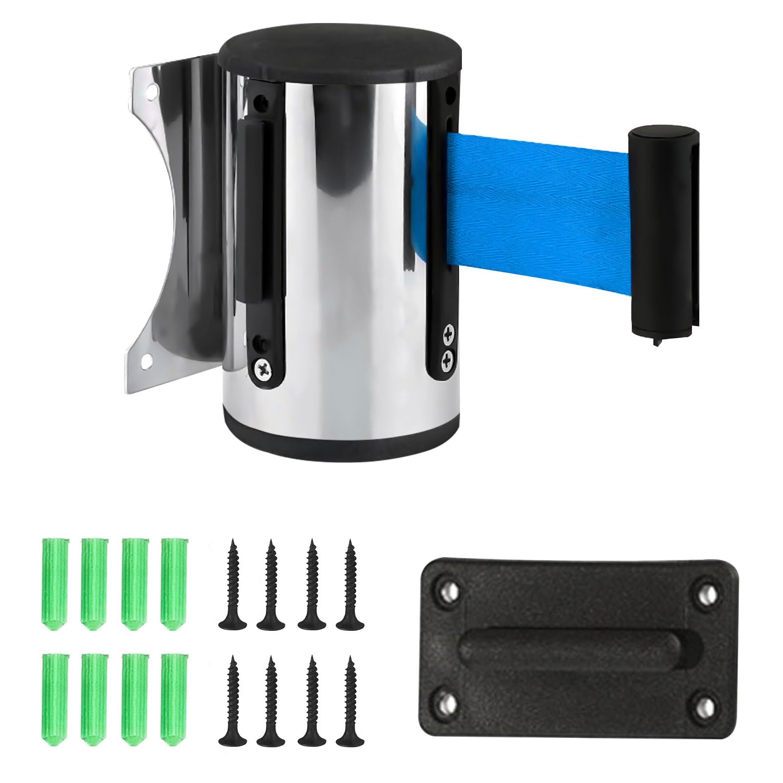 5M Cinturón Barrera Retráctil para Montaje en Pared Queue Barrier Seguridad Barrera Cinturón Queue Barrier Acero Inoxidable Cinturón de Seguro para Crowd Control Azul