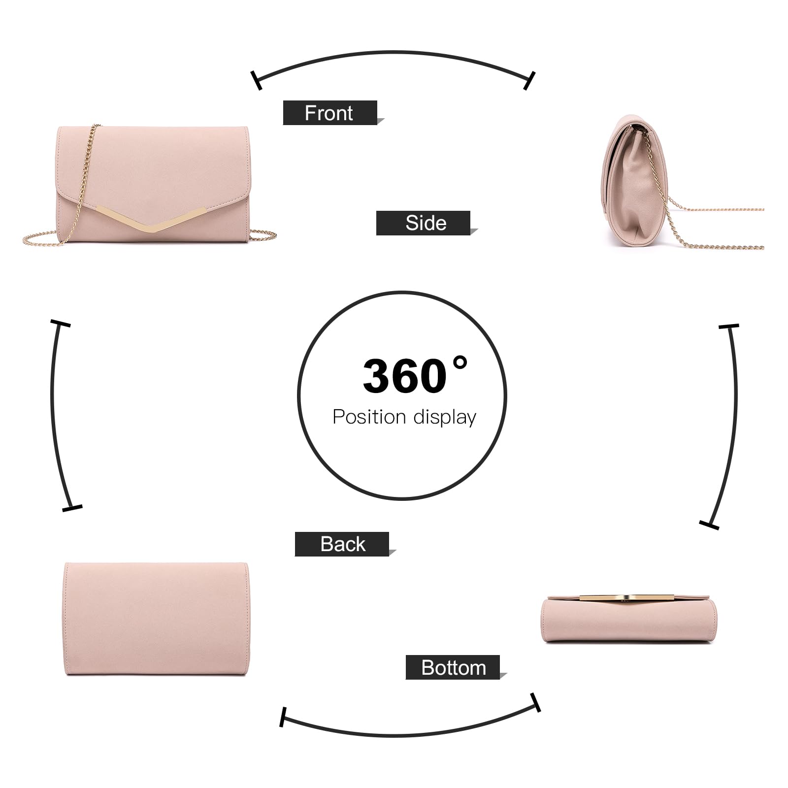 Miss Lulu Pochette soirée femme avec chaîne raffinée, Pochettes et clutches Femmes - Parfaite pour mariages, cocktails, cérémonies de gala et diners élégants