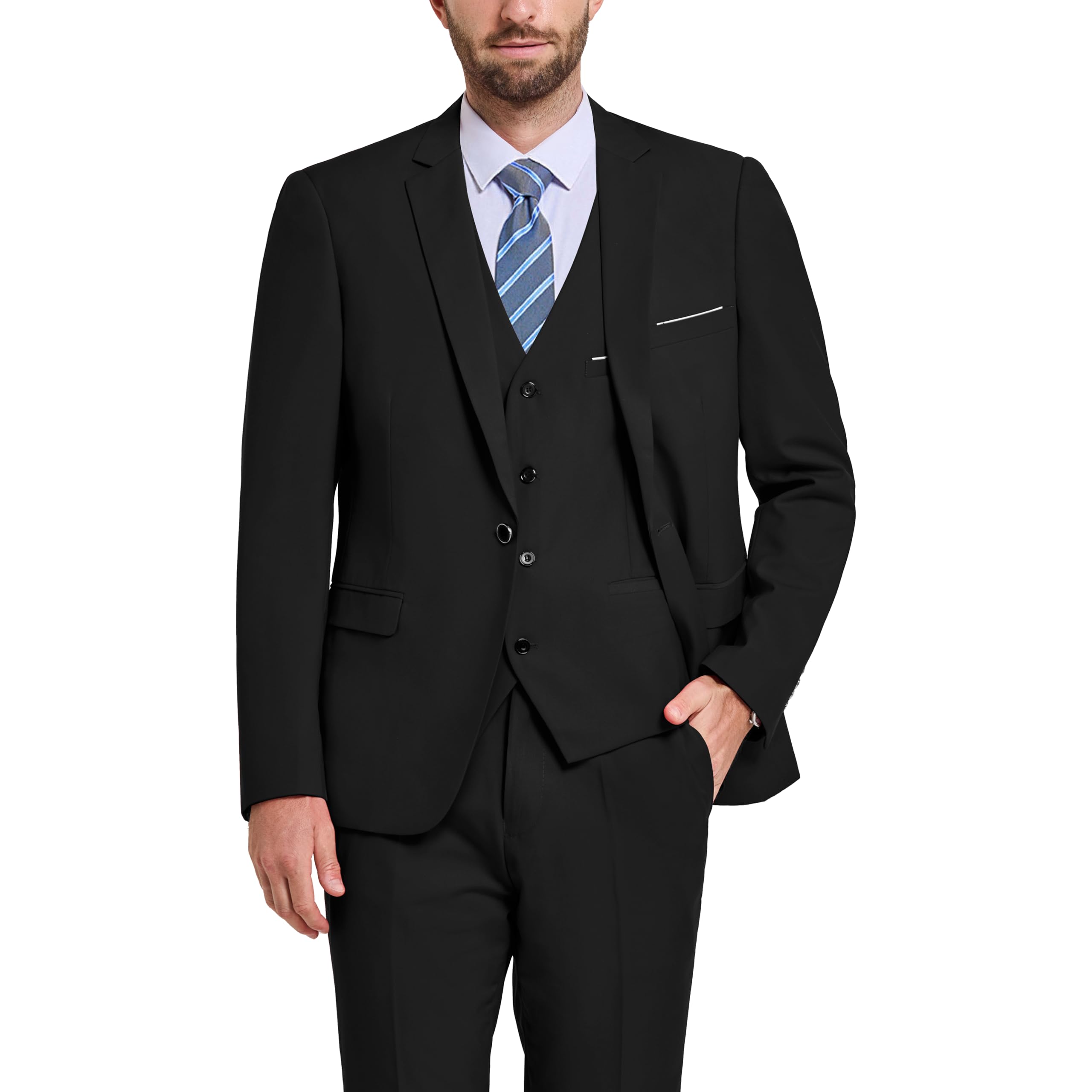 Men's 3 Piece Suit Set with Tie, One Button Solid Slim Fit Jacket Vest & Pants, Suits for Mens Wedding Party Business