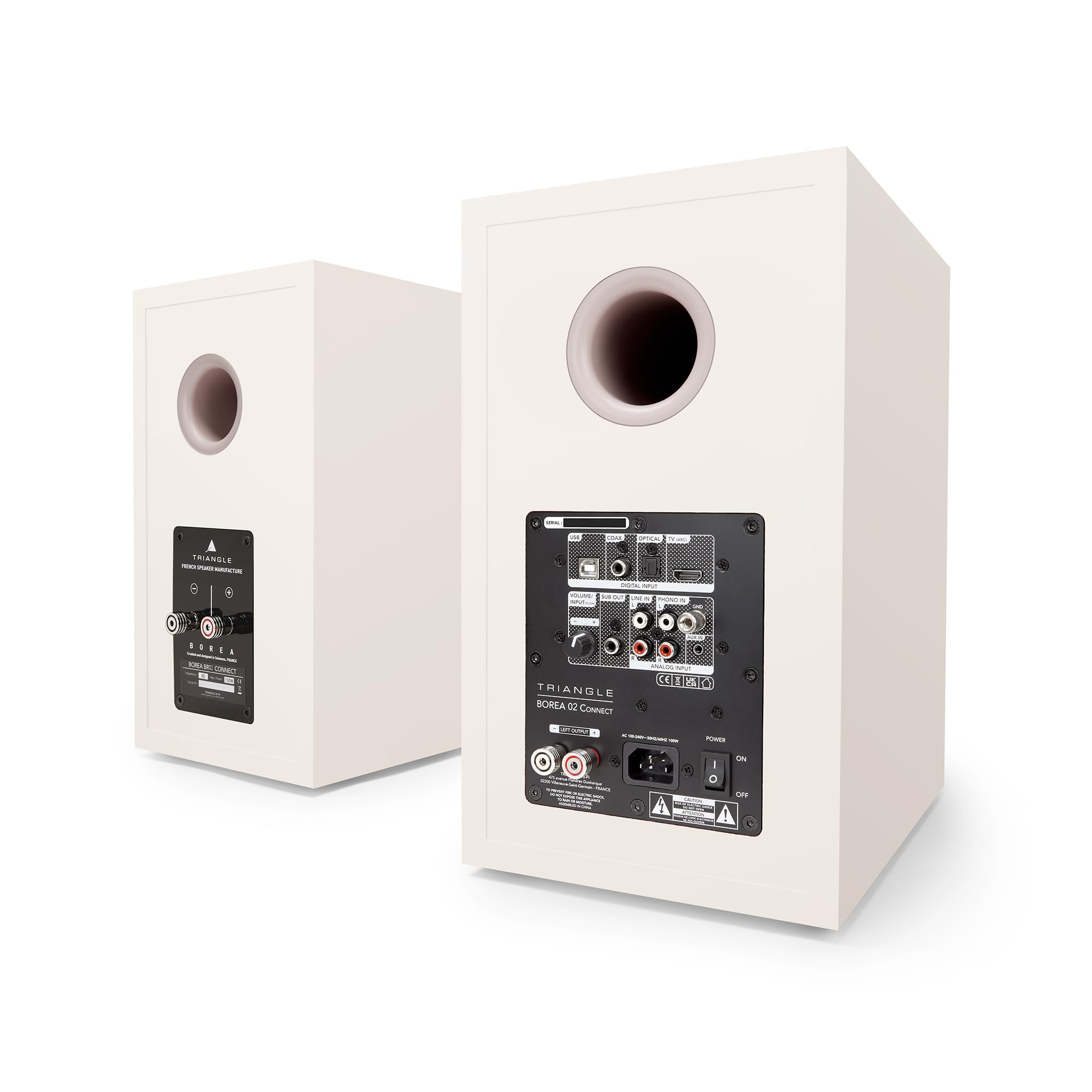 Triangle - Enceintes Actives BOREA BR02 Connect - Enceintes Bibliothèque Bluetooth avec Amplificateur 2X 50W - Audio HD - Entrées Phono/Platine TV Arc & USB - 176 x 310 x 274 mm - Crème (Paire)